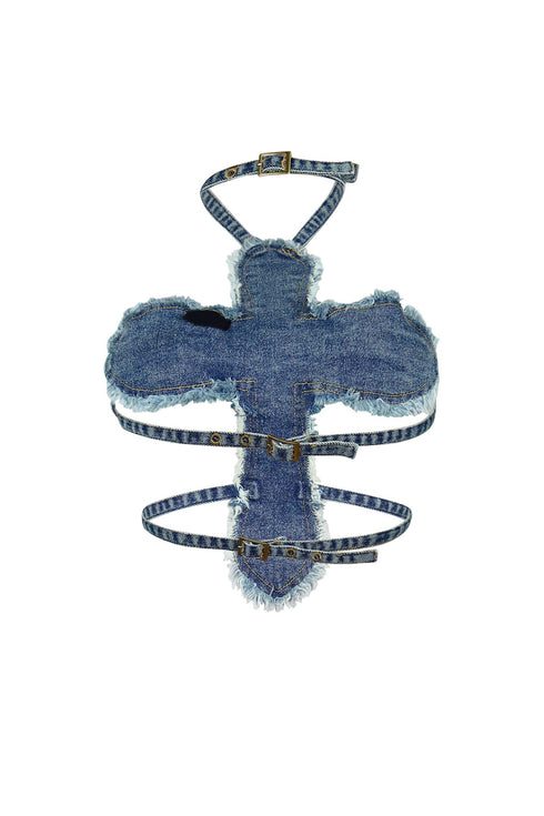 Always Be Cool Stud Halter Denim Top